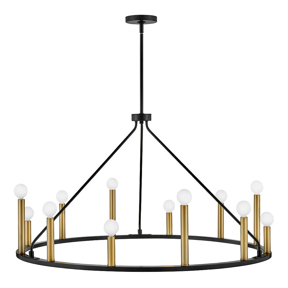 Lazlo38" Wide Black Metal 12-Light Ring Chandelier