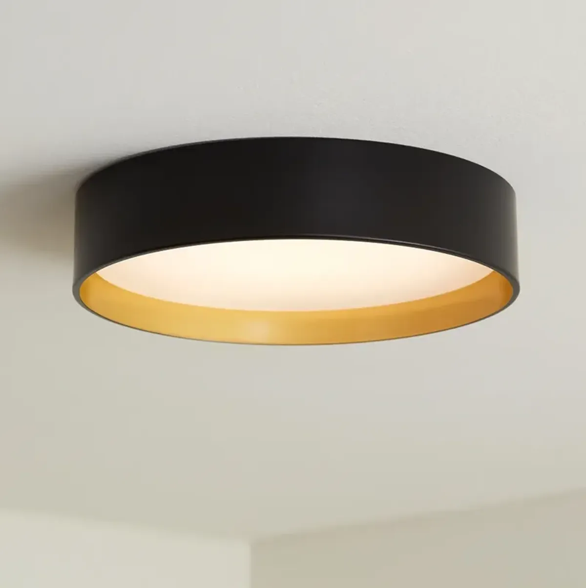 Possini Euro Russo 14" Wide Black and Brass LED Ceiling Light