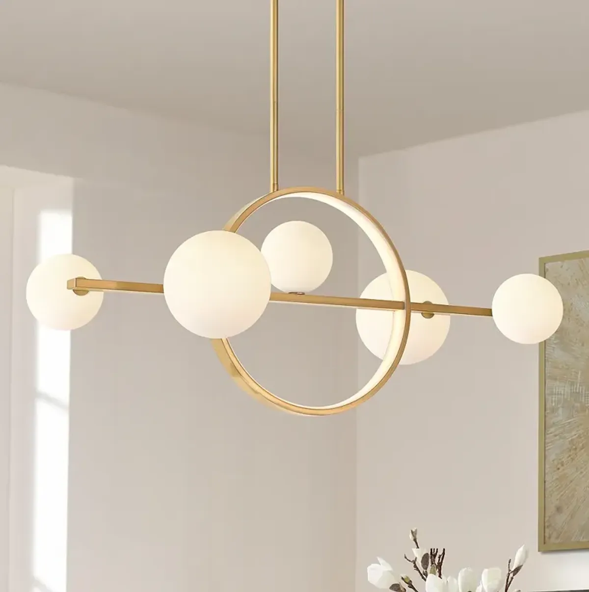 Possini Euro Villani 38 1/2"W Soft Gold Linear 5-Light LED Chandelier