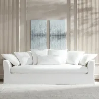 Easton Pearl 98" Wide White Fabric Slipcover Sofa