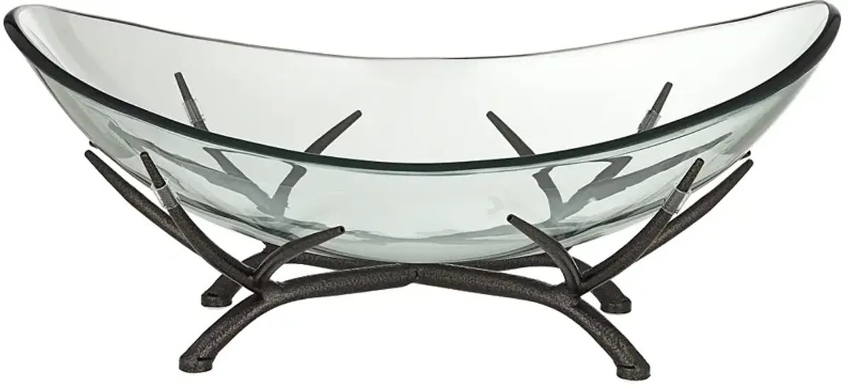 St. Tropez Black Metal and Clear Glass Oval Decorative Bowl