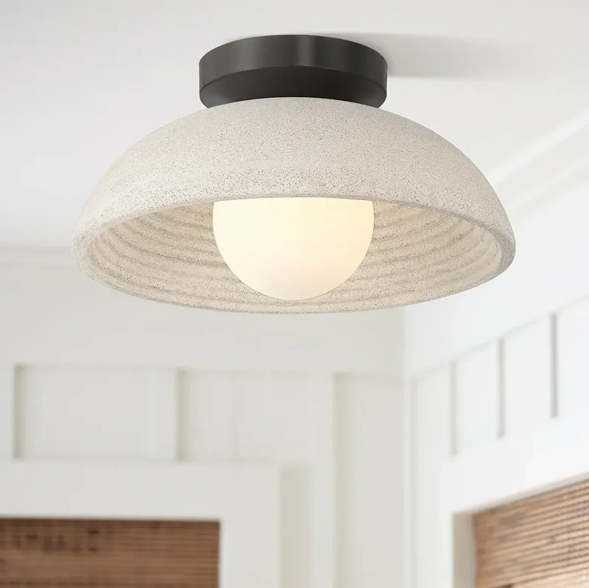 Possini Euro Positano 14" Wide Gray Cement Ceiling Light