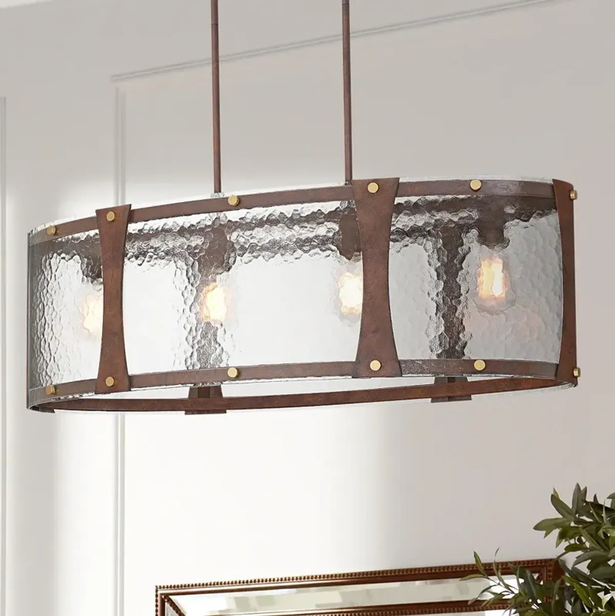Fable 36" Wide Rust Brown and Antique Brass 4-Light Chandelier