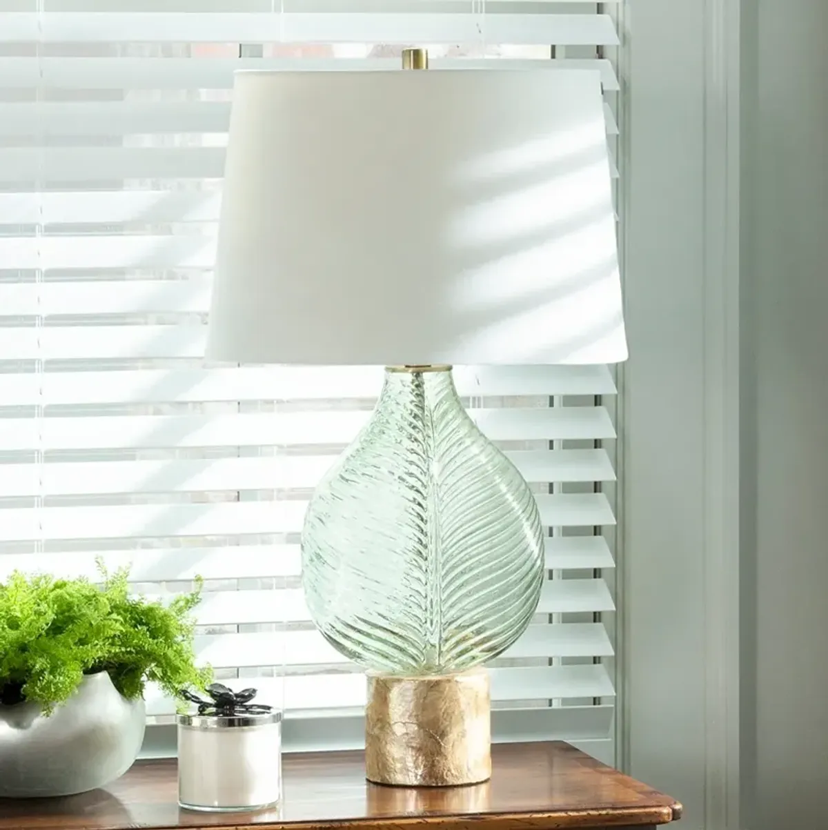 Crestview Collection Bulb Type A Translucent Pale Green Leaf Table Lamp