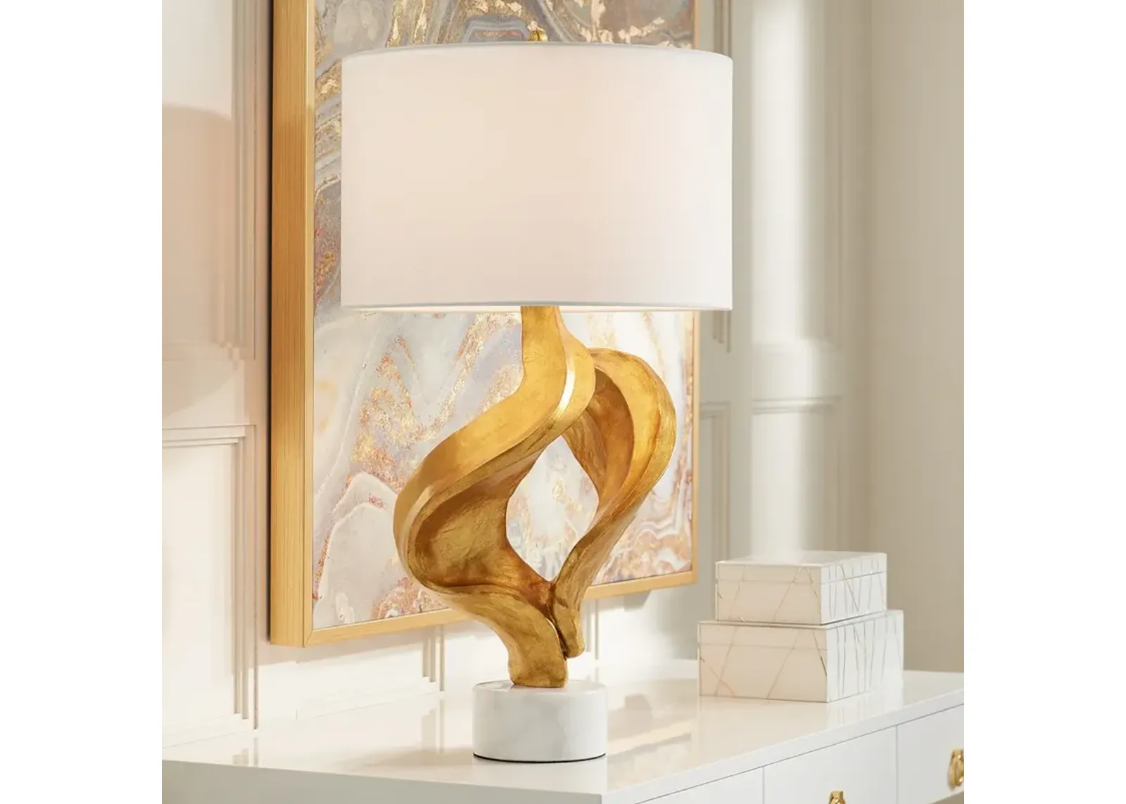 Possini Euro Hera 31" Gold Leaf and Marble Modern Table Lamp