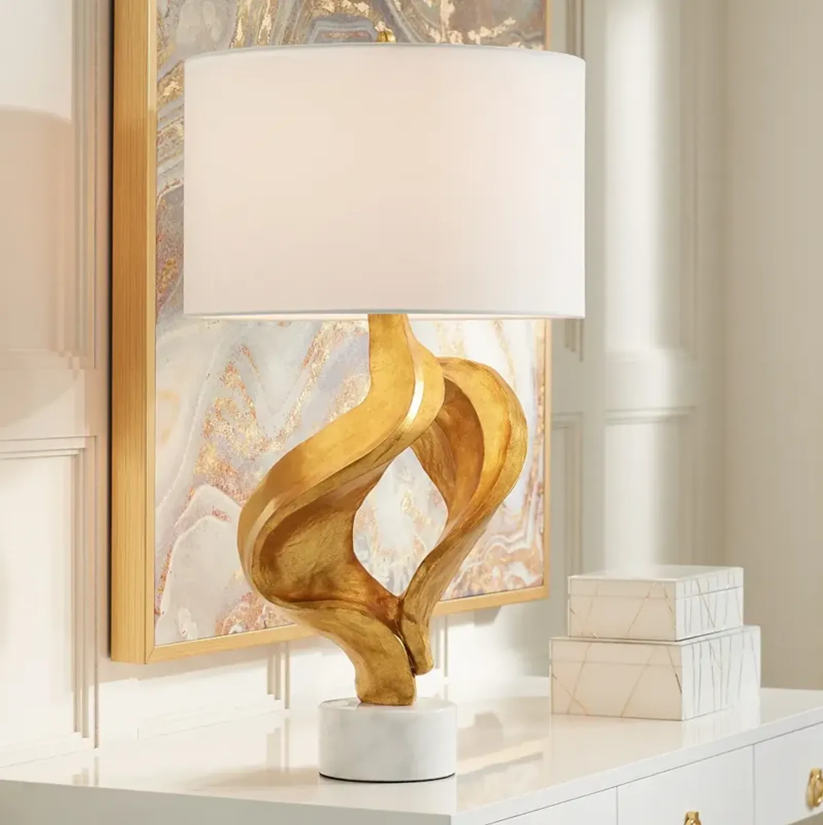 Possini Euro Hera 31" Gold Leaf and Marble Modern Table Lamp