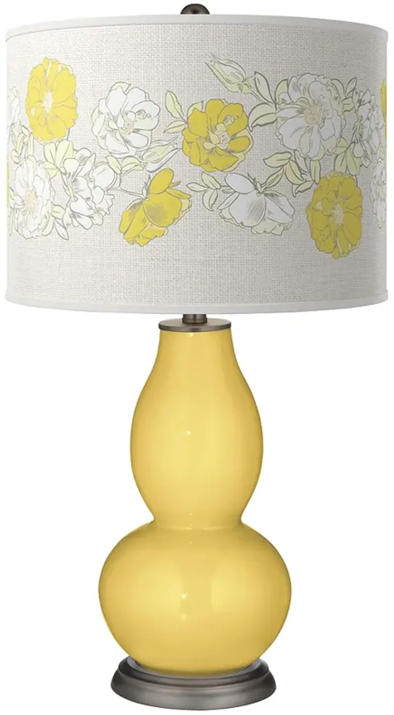 Color Plus Double Gourd 29 1/2" Rose Bouquet Daffodil Yellow Lamp