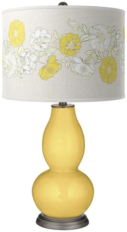 Color Plus Double Gourd 29 1/2" Rose Bouquet Daffodil Yellow Lamp