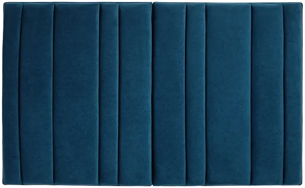 Cadence Channel Tufted Blue Velvet Queen Hanging Headboard