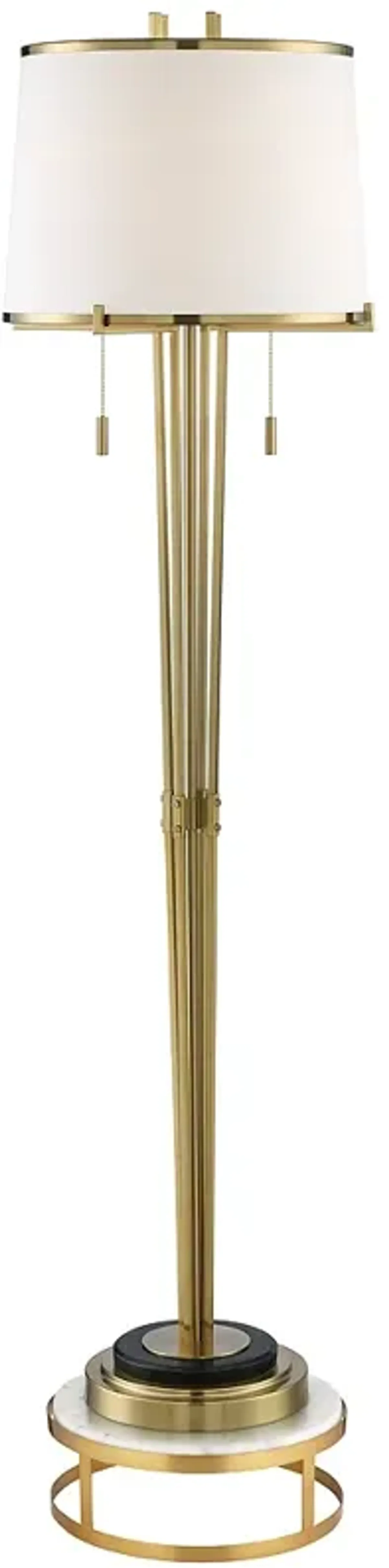 Possini Euro Palisade Satin Brass and Marble Floor Lamp with Riser