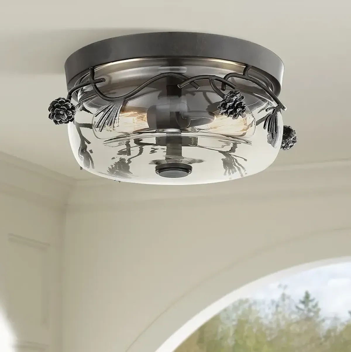 Minka-Lavery Ponderosa Ridge 2-Light Weather Spruce and Silver Flush Mount