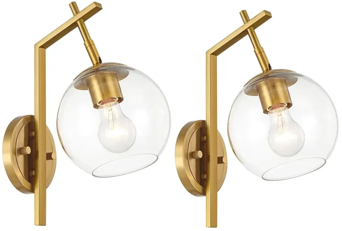 Georgia 14" High Antique Brass and Glass Wall Sconce Set of 2