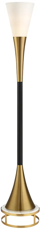 Possini Euro Piazza Brass and Black Torchiere Floor Lamp with Riser