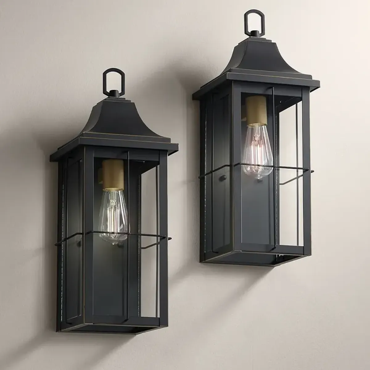 Sunderland 18 1/2" High Black Finish Steel Wall Sconce Set of 2