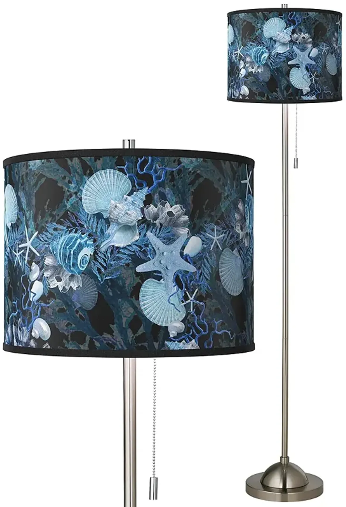 Giclee Glow 62" High Brushed Nickel Blue Seas Shade Floor Lamp
