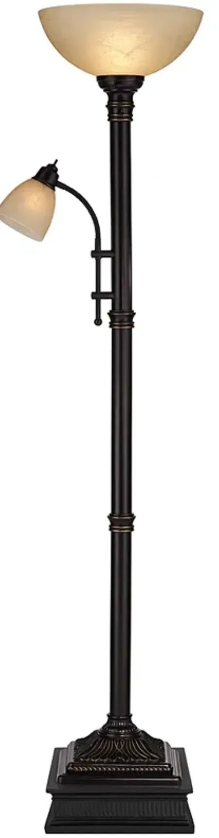 Garver Bronze Torchiere Floor Lamp with Reader Arm with Black Riser