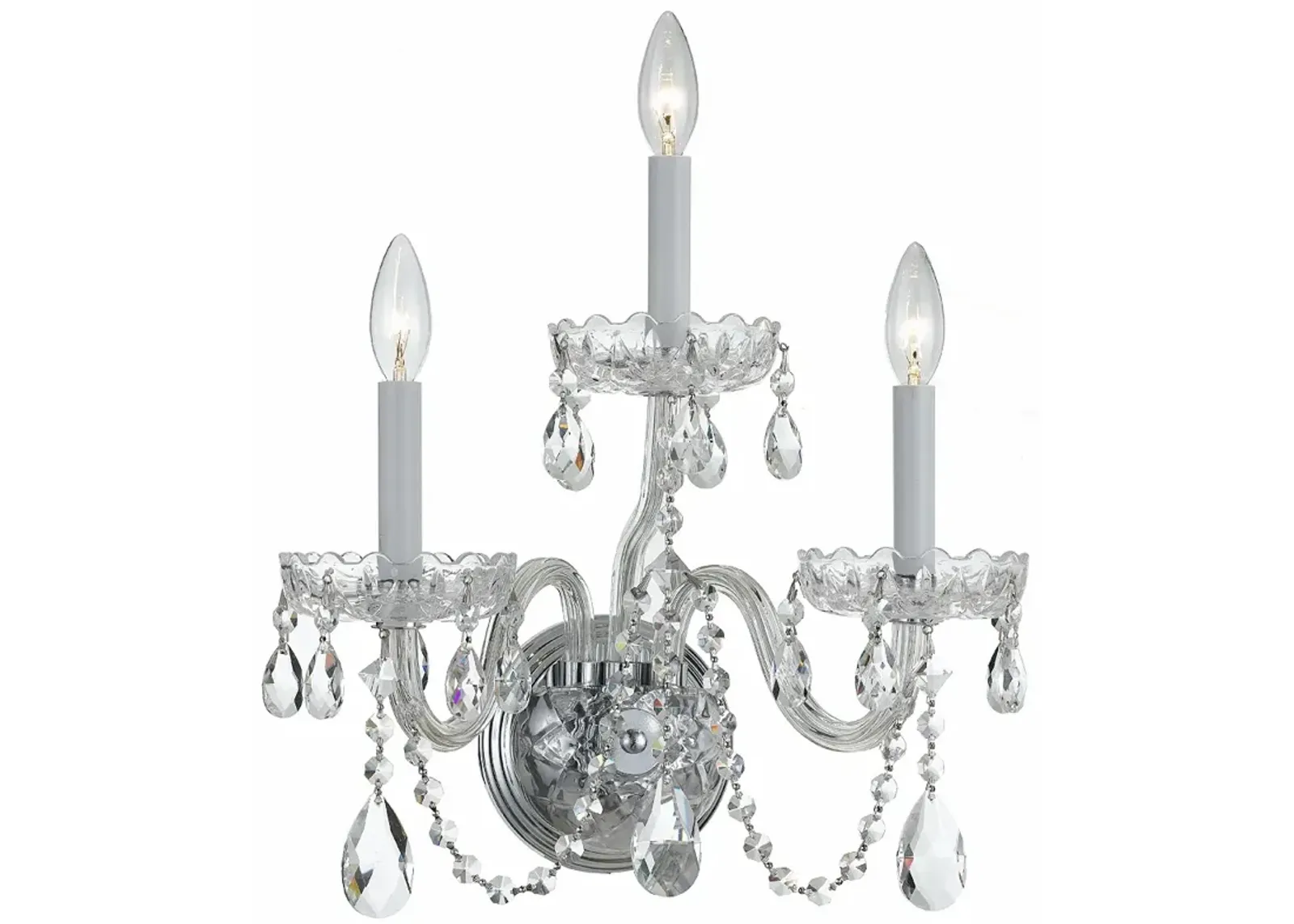 Traditional Crystal 3 Light Hand Cut Crystal Polished Chrome Sconce