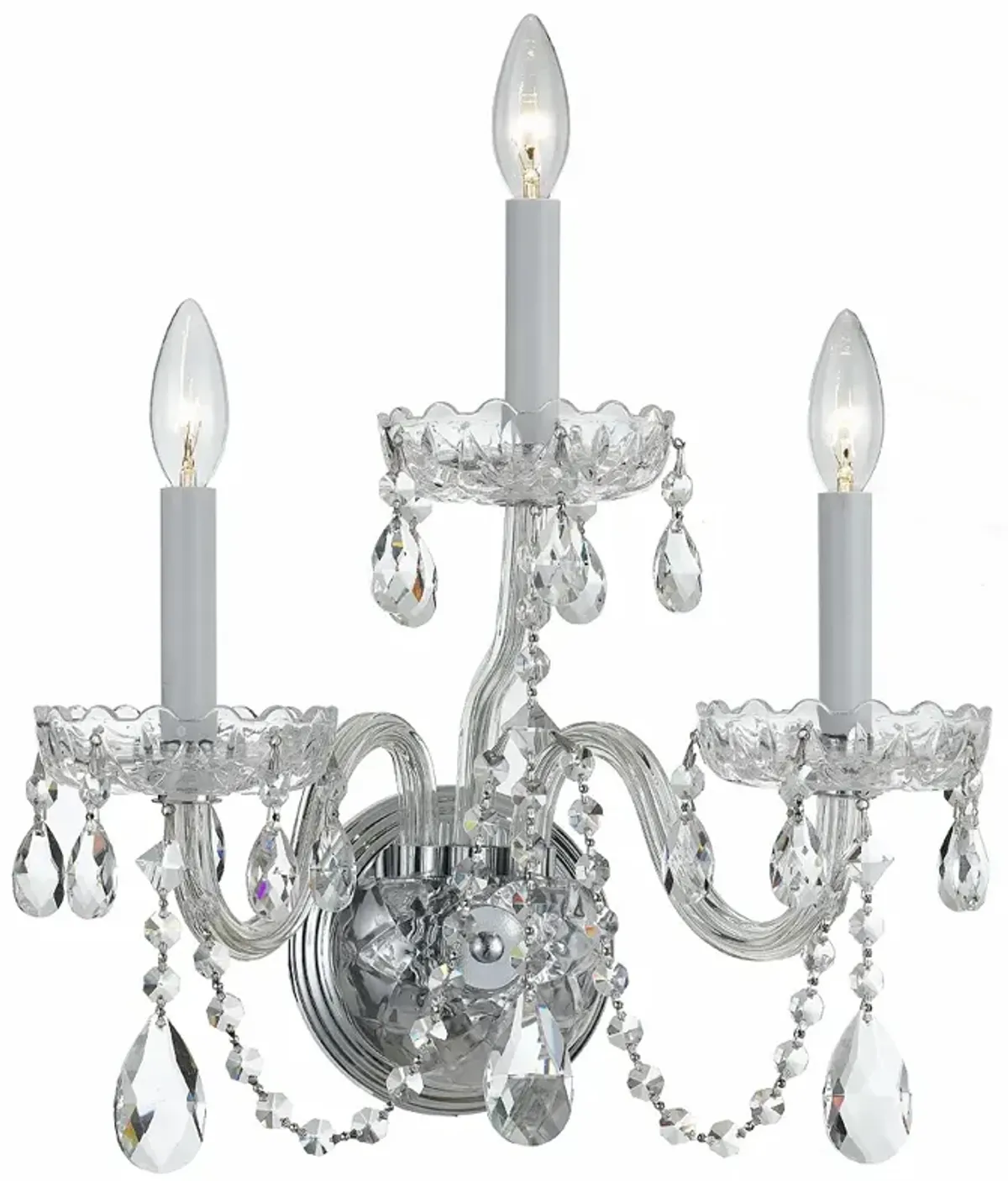 Traditional Crystal 3 Light Hand Cut Crystal Polished Chrome Sconce