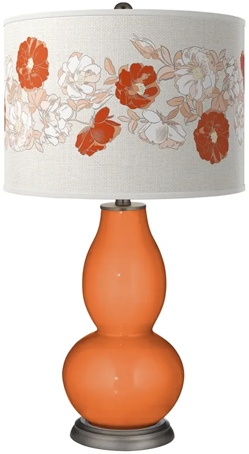 Color Plus Double Gourd 29 1/2" Rose Bouquet Celosia Orange Table Lamp