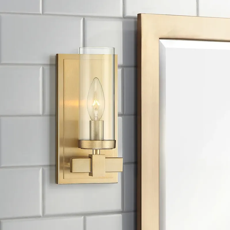 Stiffel Aron 10 3/4" High Brass w/Glass Shade Wall Sconce