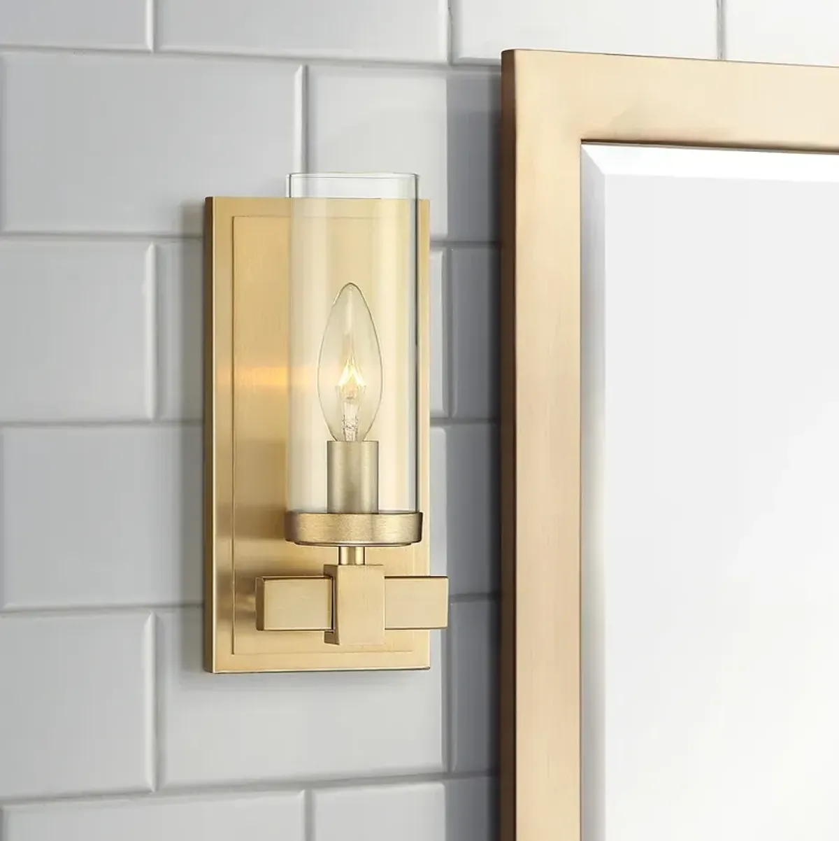 Stiffel Aron 10 3/4" High Brass w/Glass Shade Wall Sconce