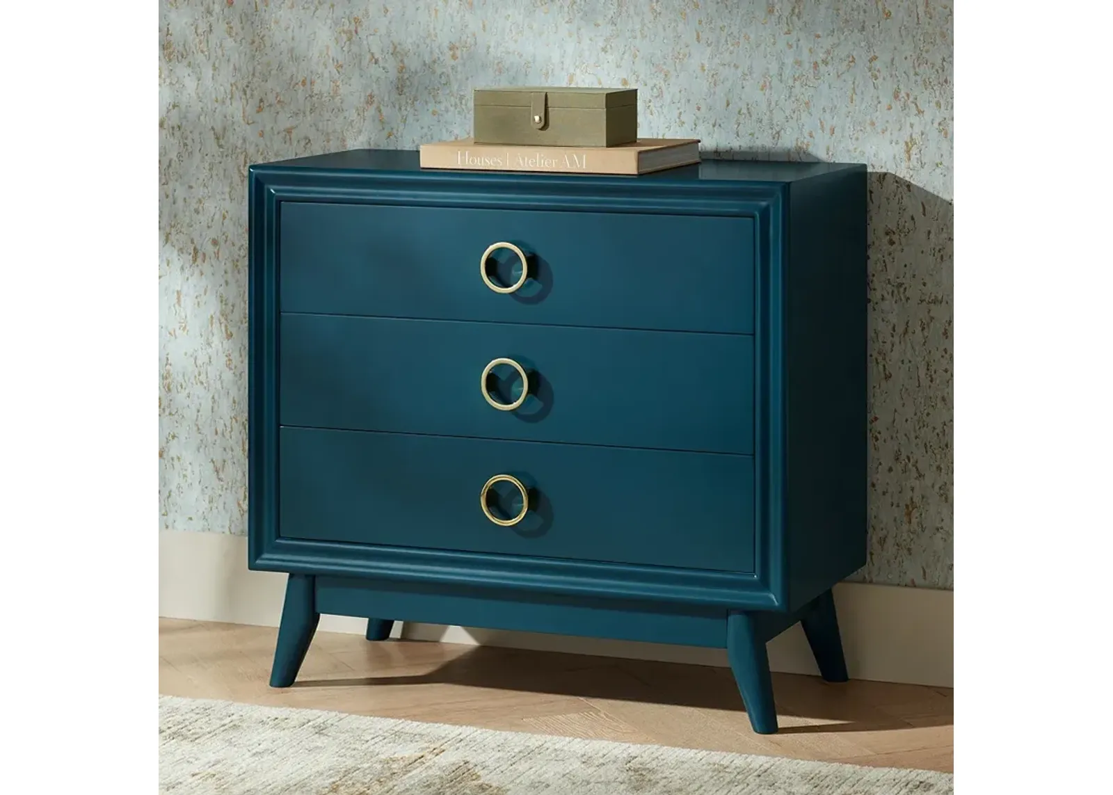 Crestview Collection Oslo 32"W Blue 3-Drawer Accent Chest