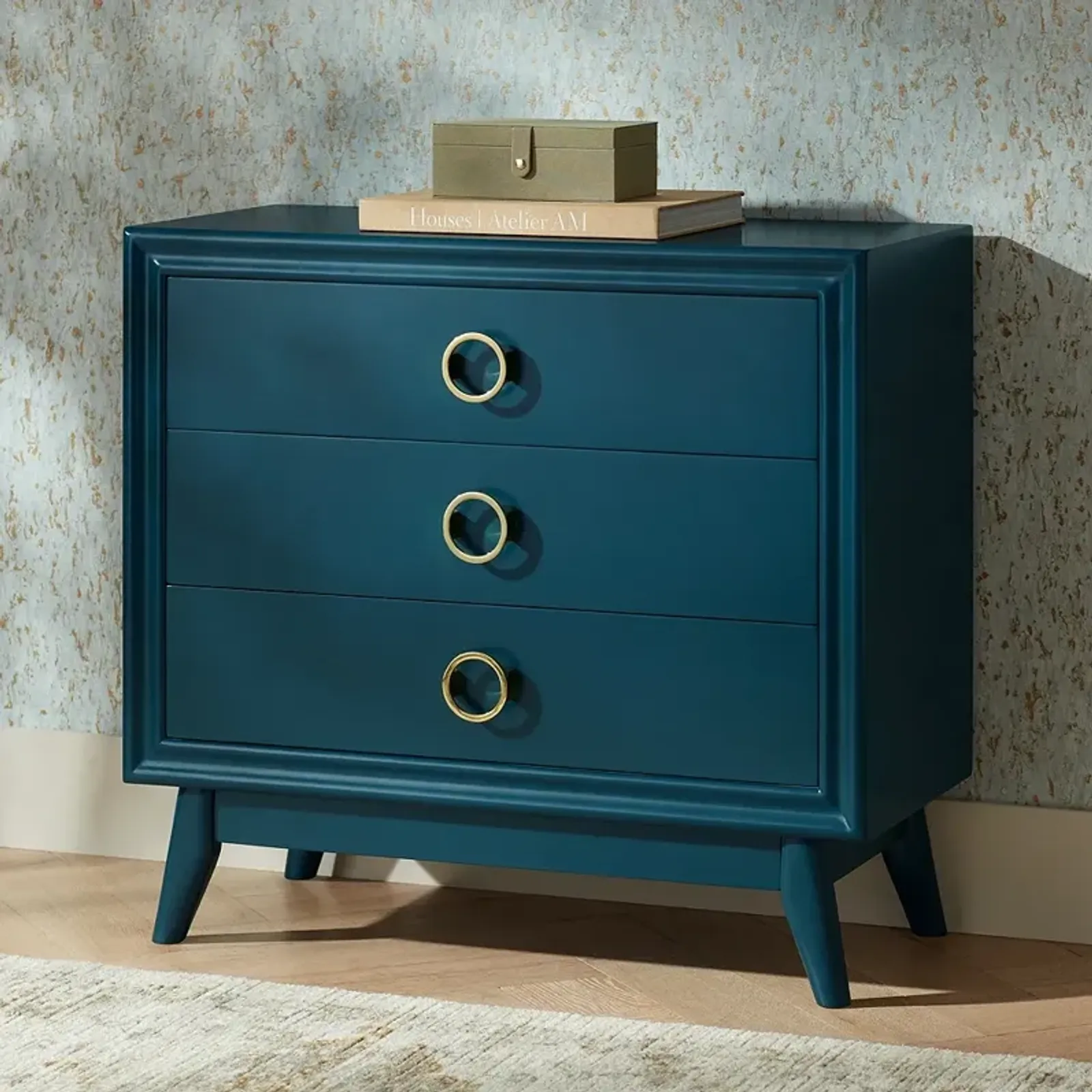 Crestview Collection Oslo 32"W Blue 3-Drawer Accent Chest