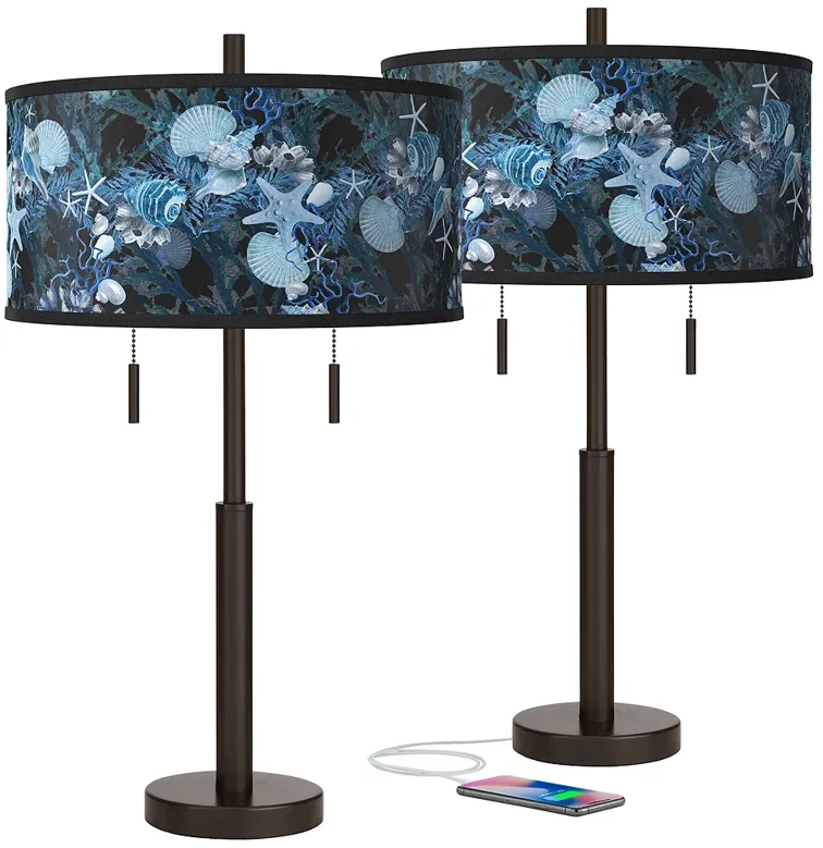 Blue Seas Robbie Bronze USB Table Lamps Set of 2