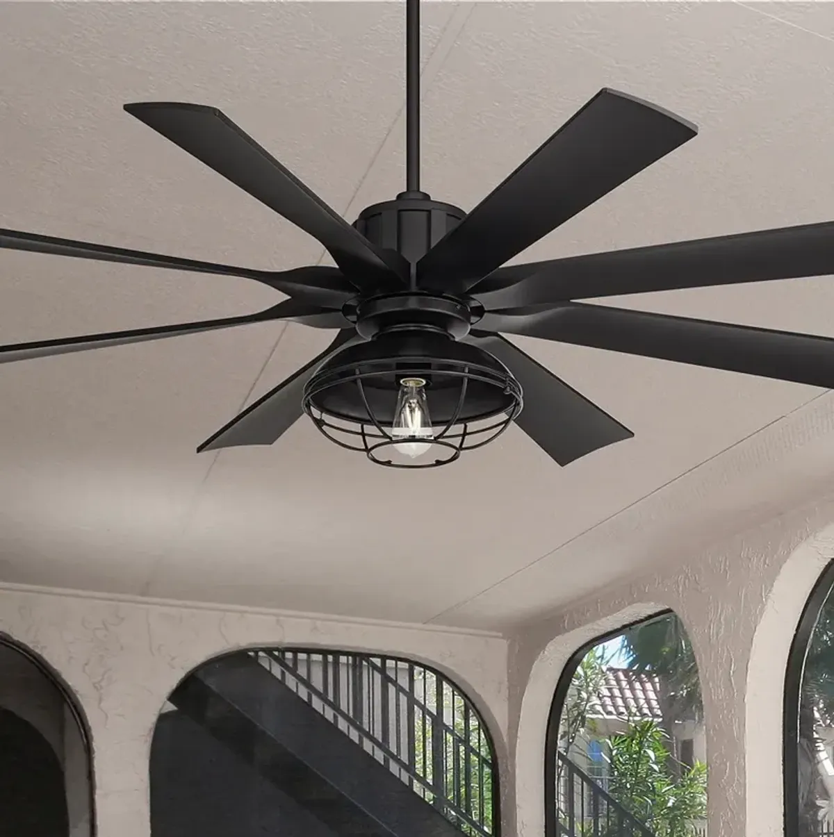 60" Possini Defender Matte Black Damp LED Ceiling Fan with Remote