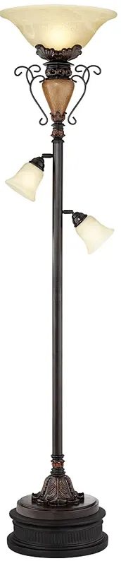 Regency Hill Ludo Bronze Crackle Tree Torchiere Floor Lamp with Black Riser