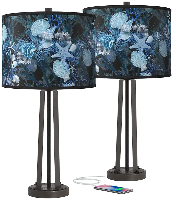 Blue Seas Susan Dark Bronze USB Table Lamps Set of 2