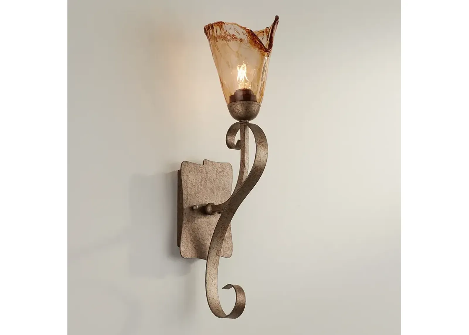 Franklin Iron Amber Scroll 23 1/2" High Glass and Bronze Wall Sconce