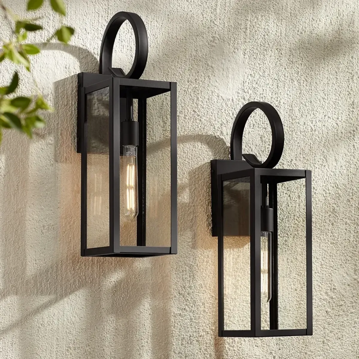 John Timberland Mira 21" Black Clear Glass Outdoor Wall Light Set of 2