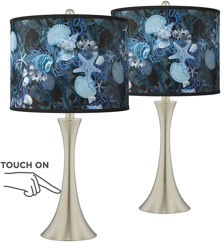 Blue Seas Trish Brushed Nickel Touch Table Lamps Set of 2