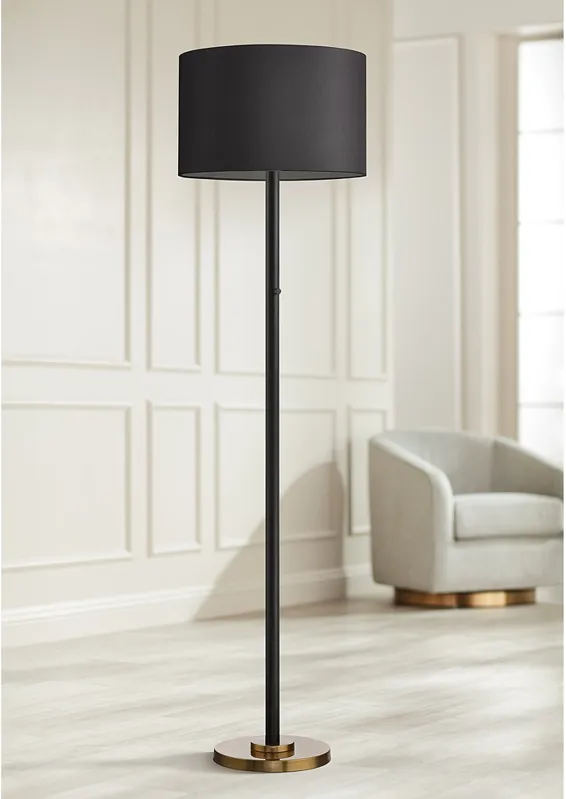 Possini Euro Meridian Black Shade 72" Light Blaster Floor Lamp