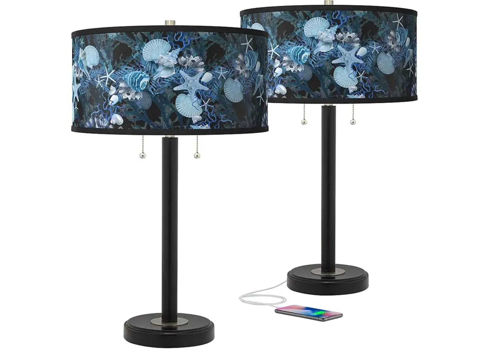 Blue Seas Arturo Black Bronze USB Table Lamps Set of 2