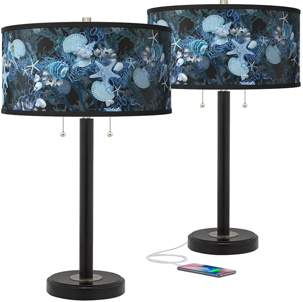 Blue Seas Arturo Black Bronze USB Table Lamps Set of 2