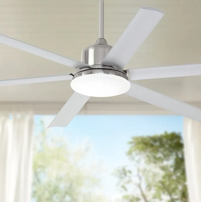 60" Casa Arcade Brushed Nickel Damp Rated Modern LED Fan with Remote