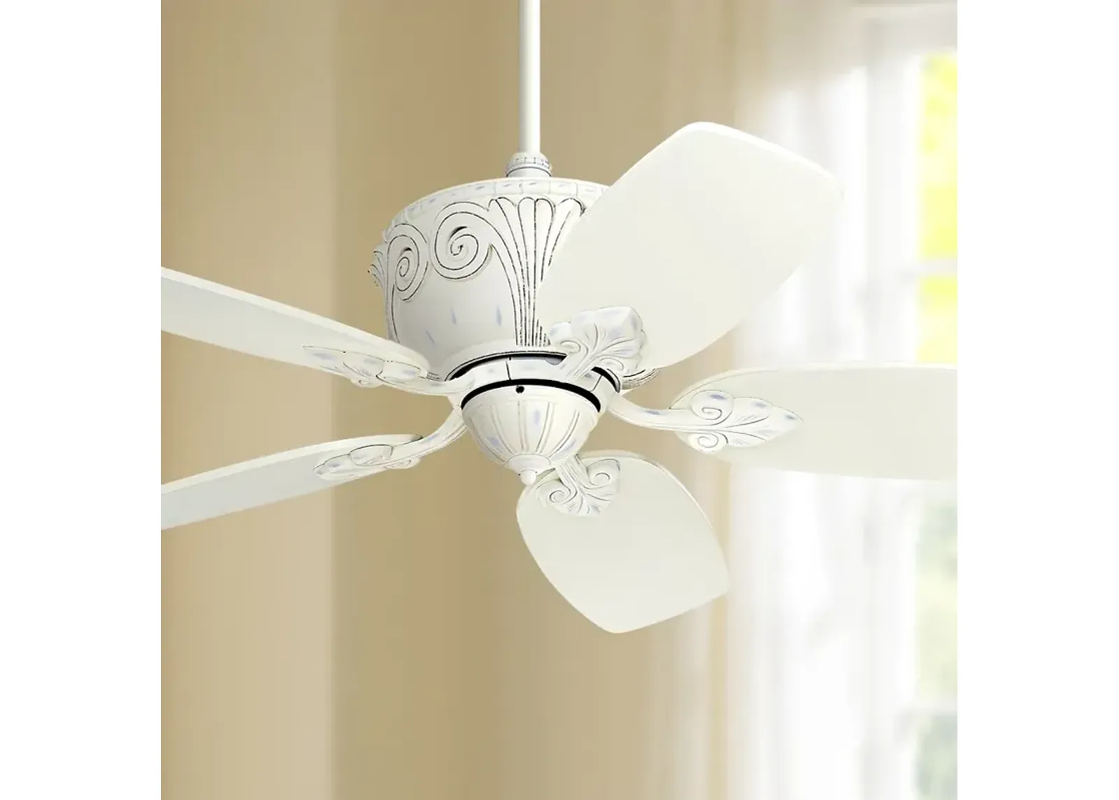 44" Casa Deville Rubbed White Ceiling Fan with Pull Chain