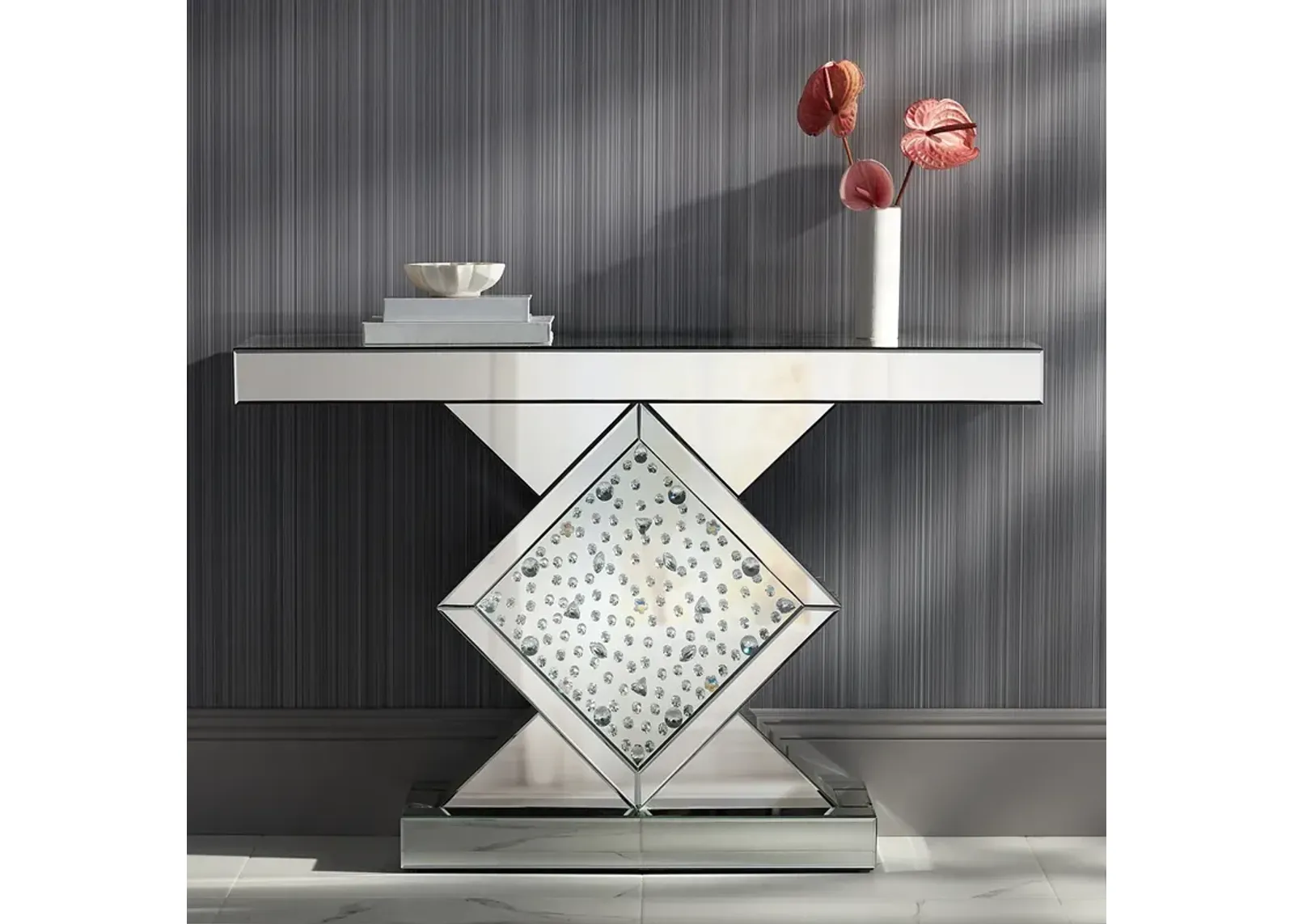 Fostoria 46 1/2" Wide Silver-Mirror Crystal Console Table