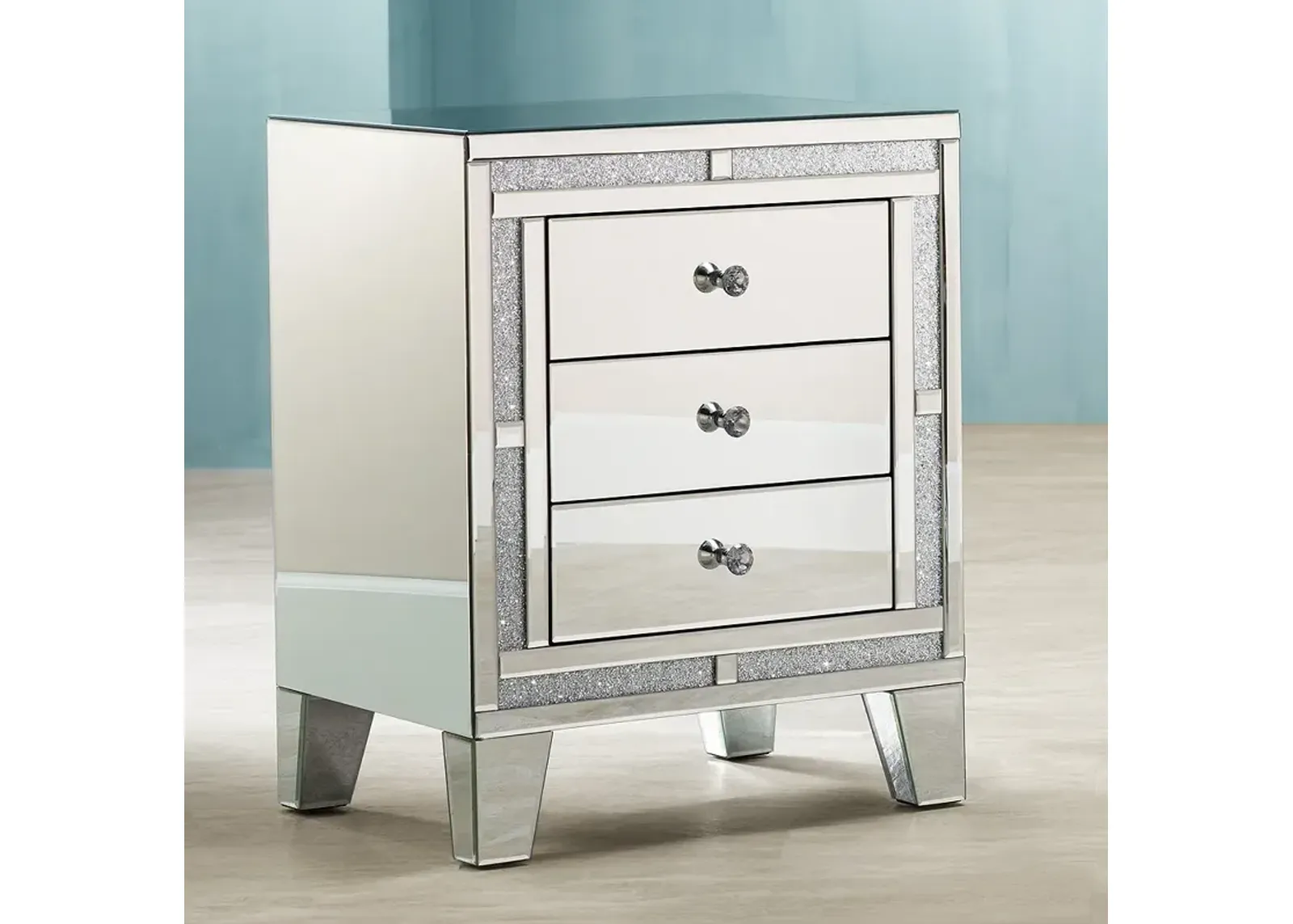 Aretha 22" Wide Crystal Beads 3-Drawer Mirrored Side Table