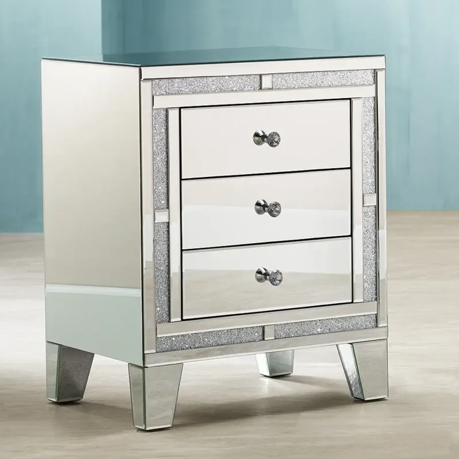 Aretha 22" Wide Crystal Beads 3-Drawer Mirrored Side Table