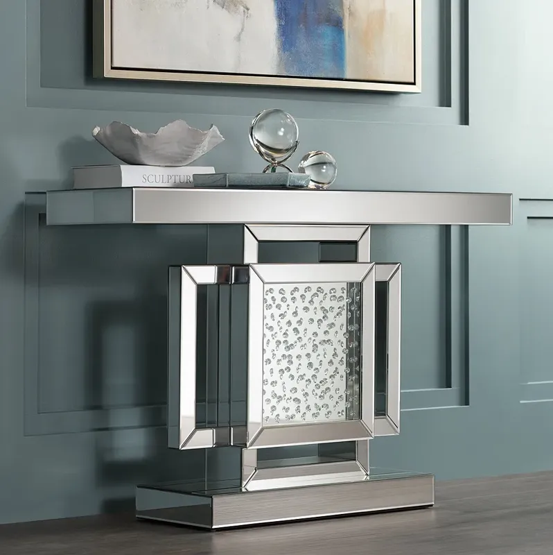 Fostoria 47 1/4" Wide Silver-Mirror Modern Crystal Console Table