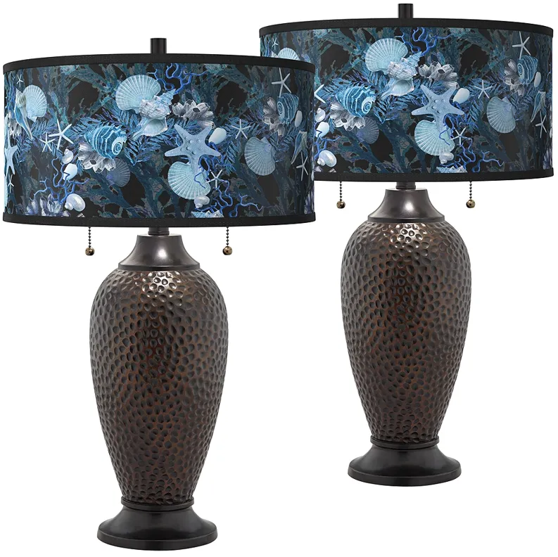 Blue Seas Zoey Hammered Oil-Rubbed Bronze Table Lamps Set of 2