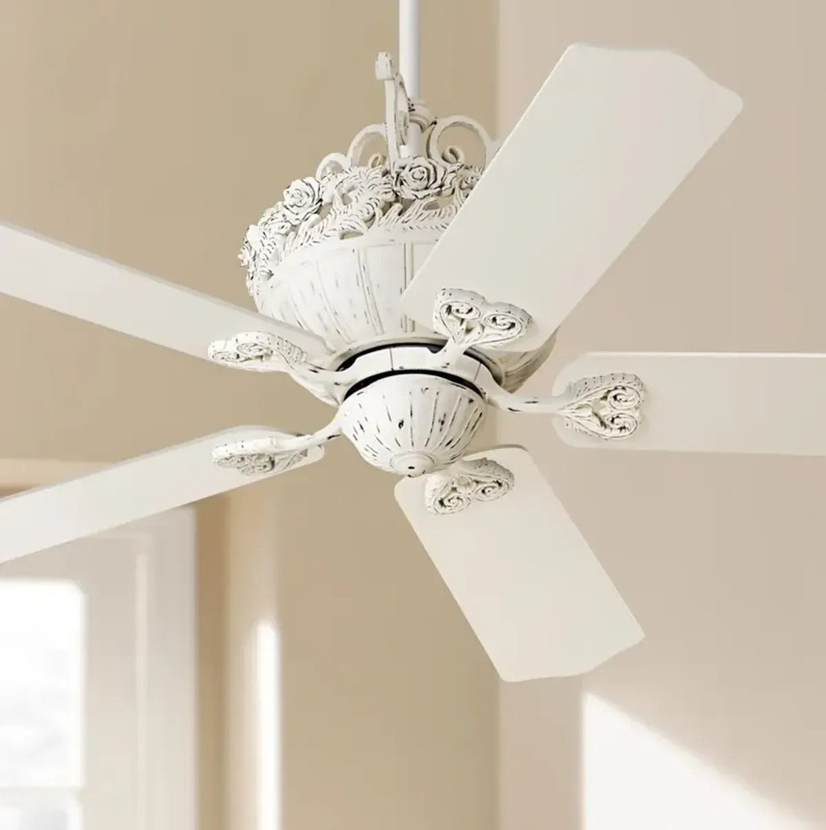 52" Casa Vieja Chic Rubbed White Ceiling Fan with Pull Chain