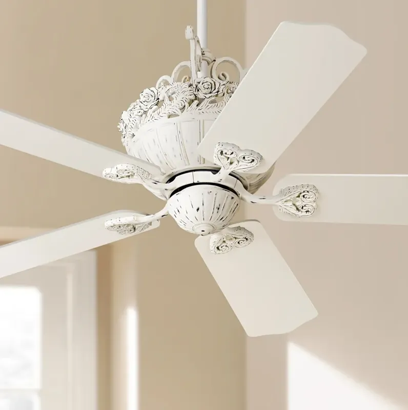 52" Casa Vieja Chic Rubbed White Ceiling Fan with Pull Chain