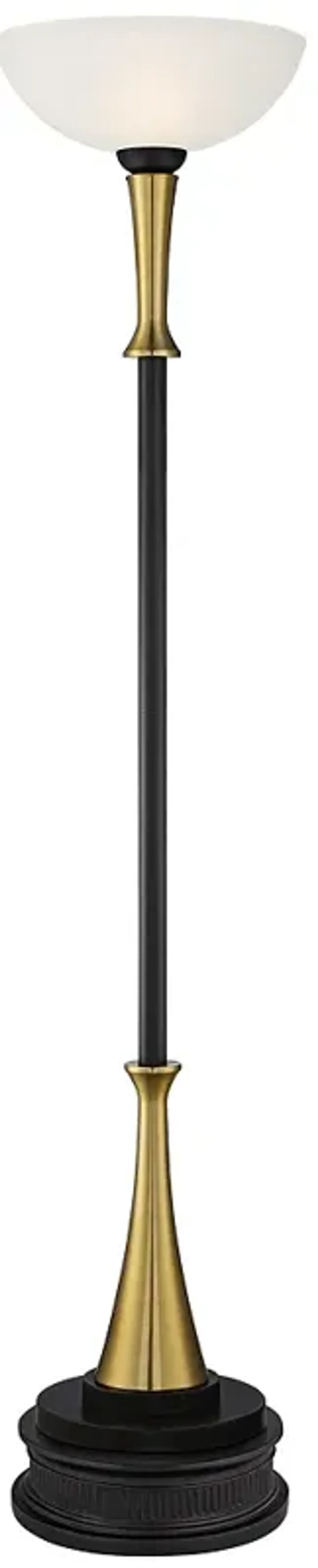 Possini Euro Burbank Black and Brass Torchiere Floor Lamp with Black Riser