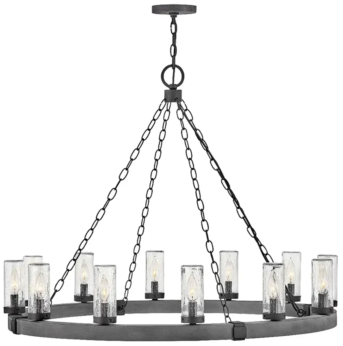 Hinkley Sawyer 38" Wide 12-Light Aged Zinc LED Outdoor Ring Chandelier