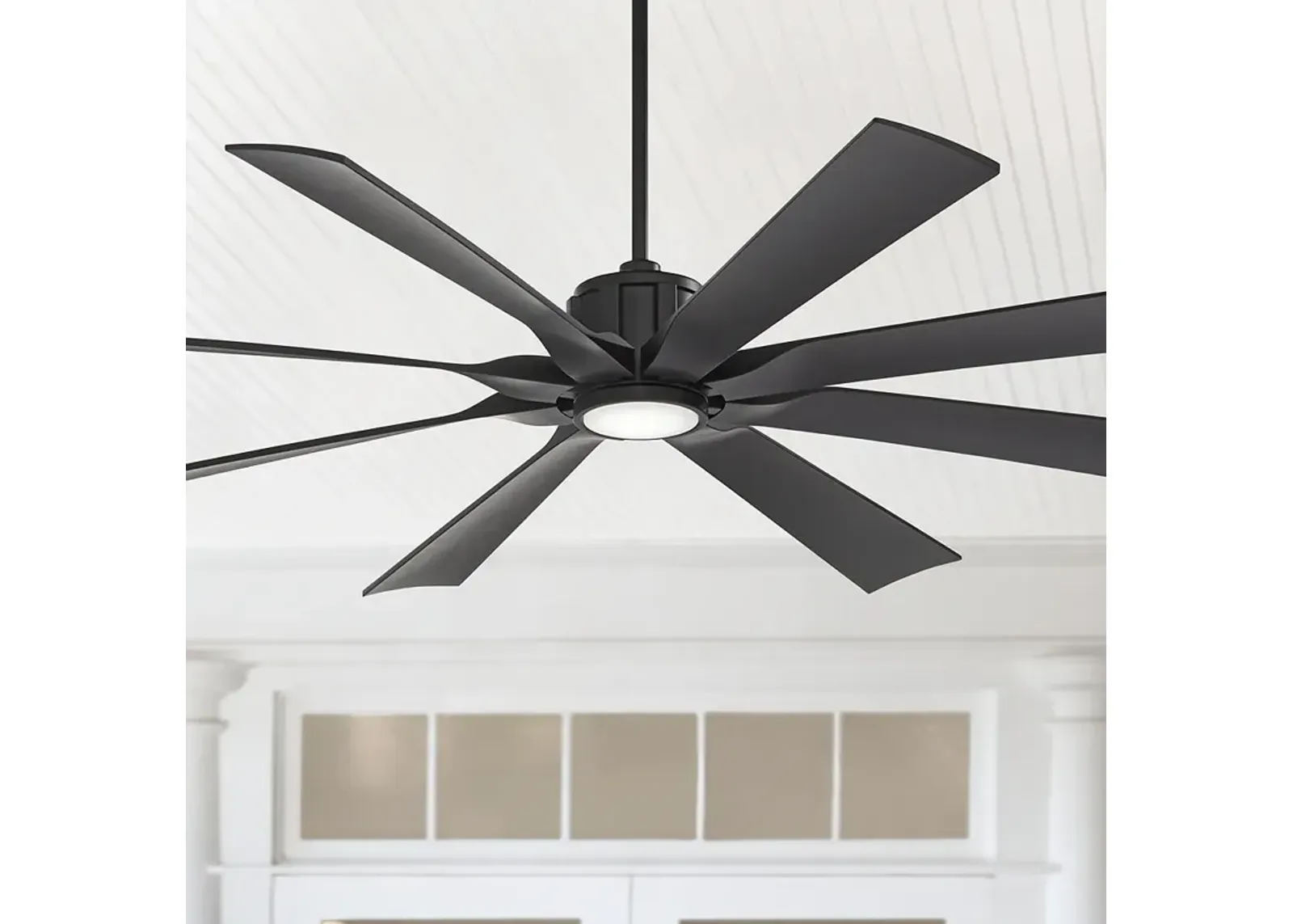 70" Possini Defender Matte Black Damp LED Ceiling Fan with Remote