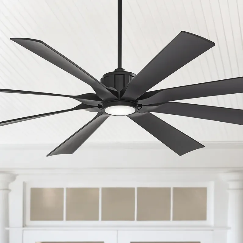 70" Possini Defender Matte Black Damp LED Ceiling Fan with Remote